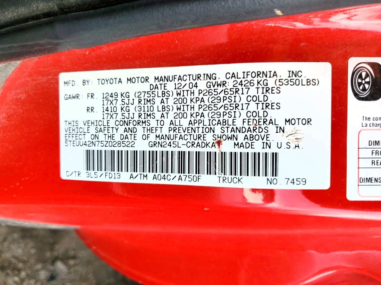 2005 TOYOTA TACOMA