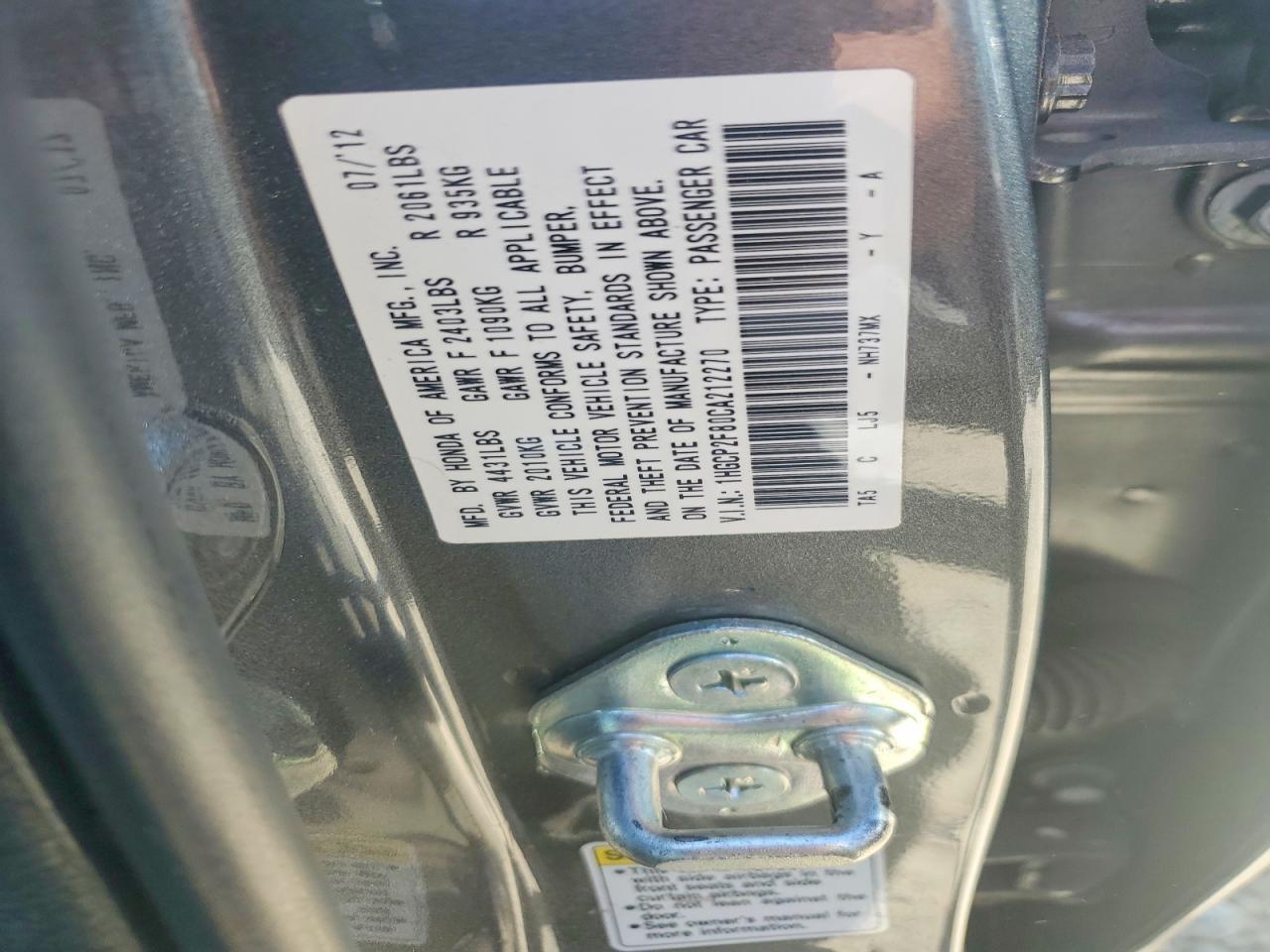 2012 HONDA ACCORD