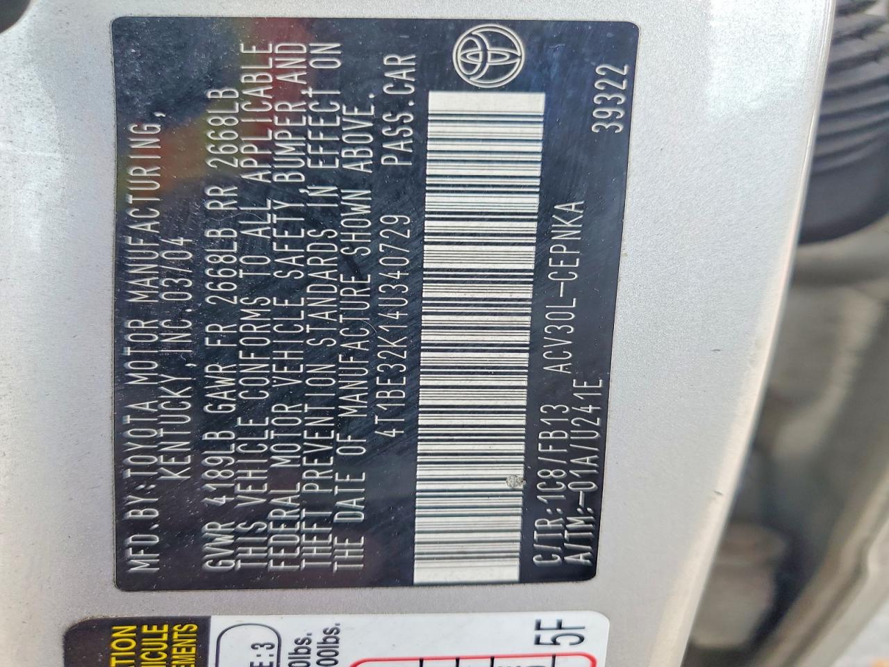 2004 TOYOTA CAMRY