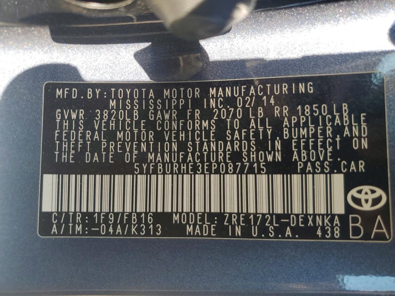 2014 TOYOTA COROLLA