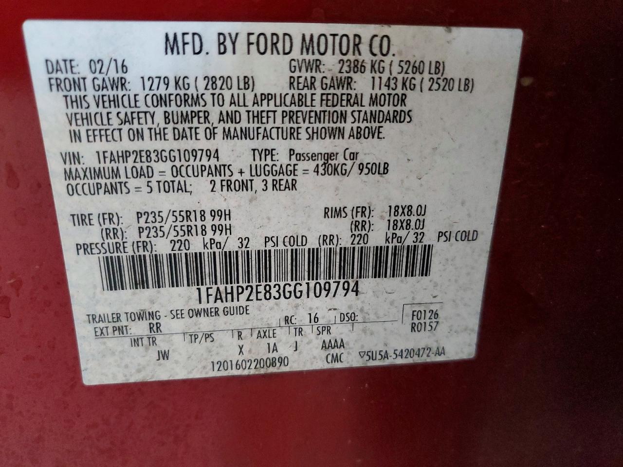2016 FORD TAURUS