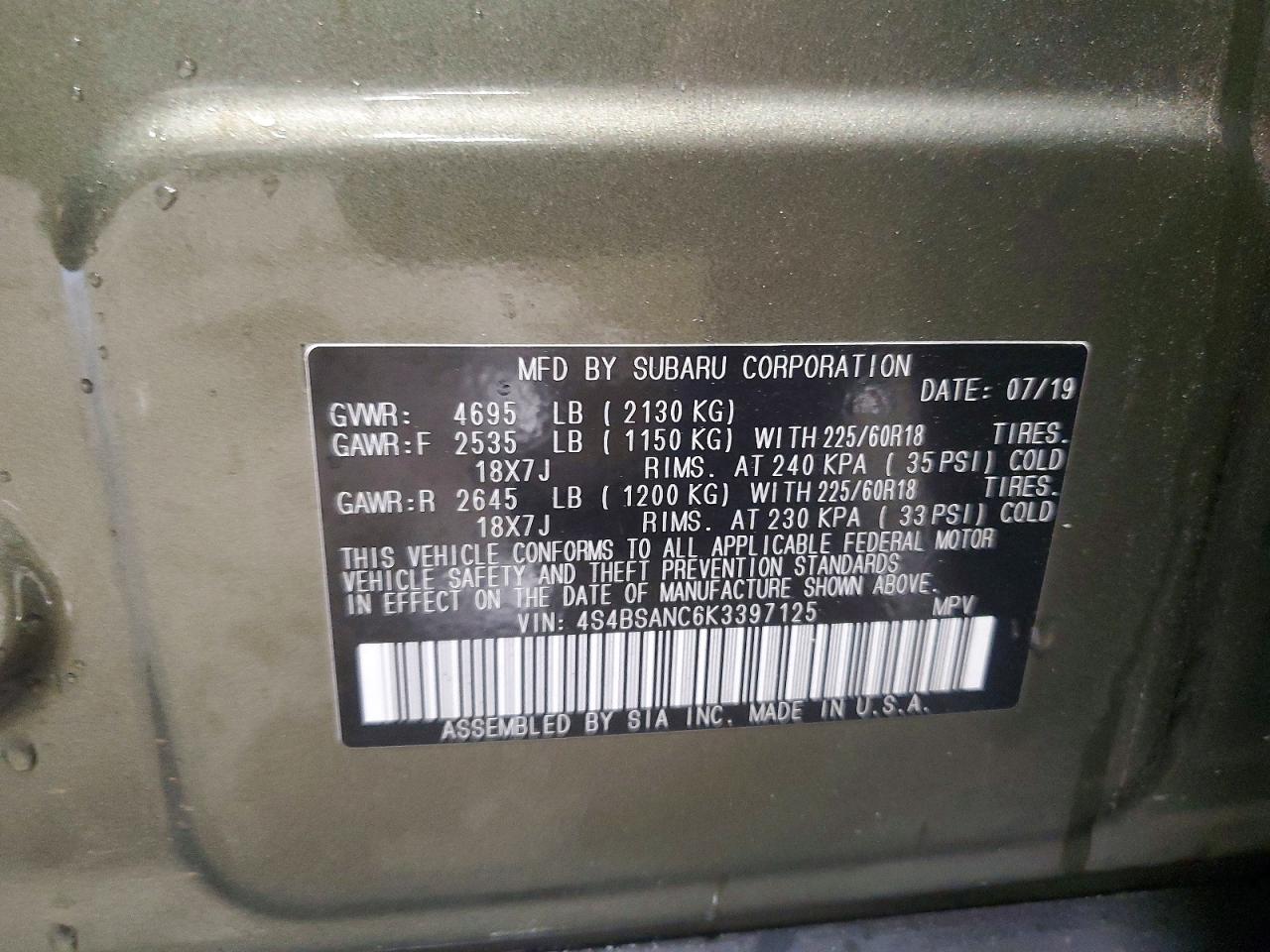 2019 SUBARU OUTBACK