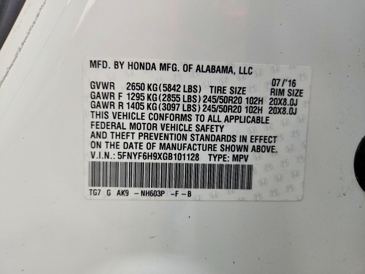 2016 HONDA PILOT