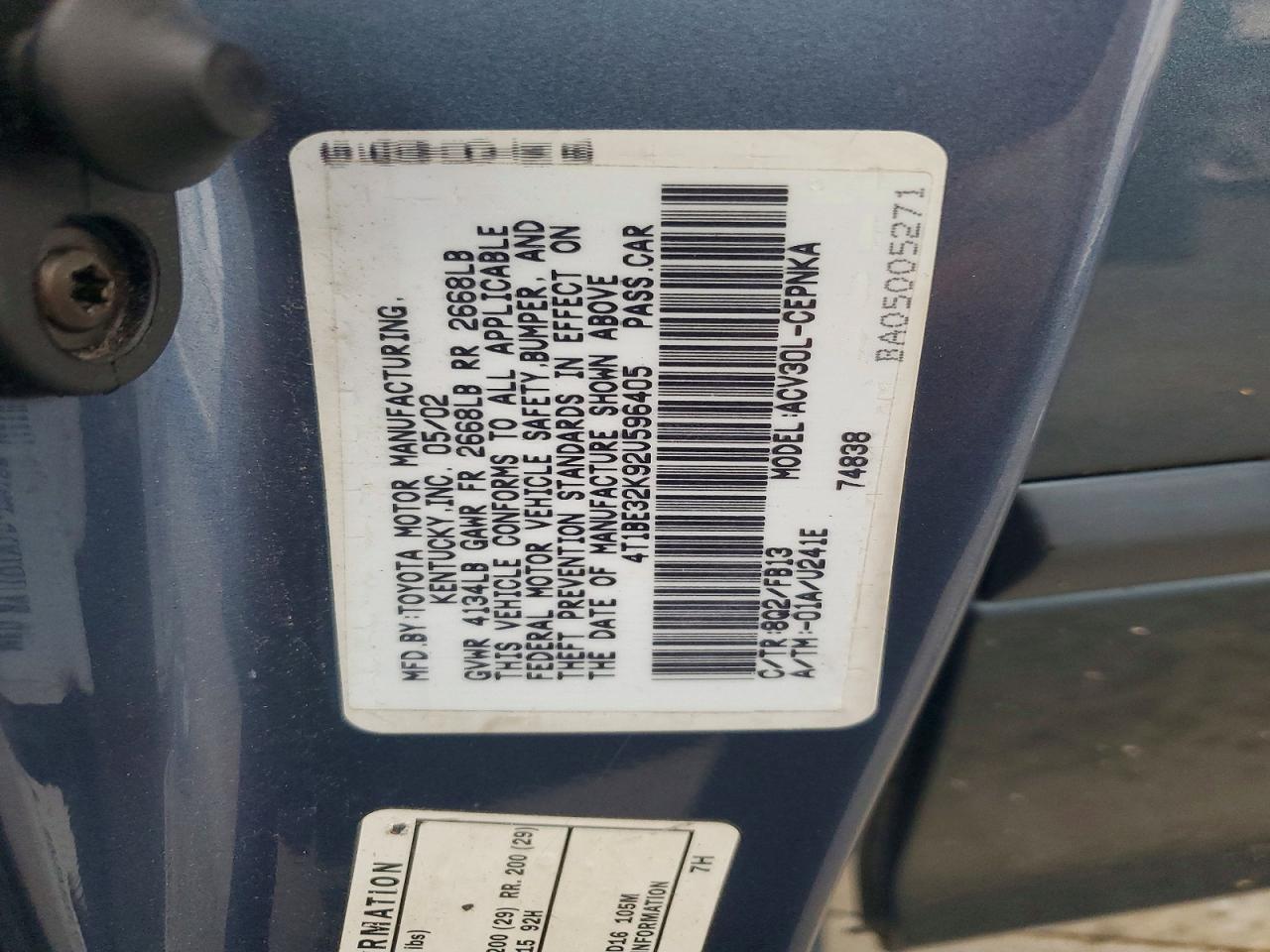 2002 TOYOTA CAMRY
