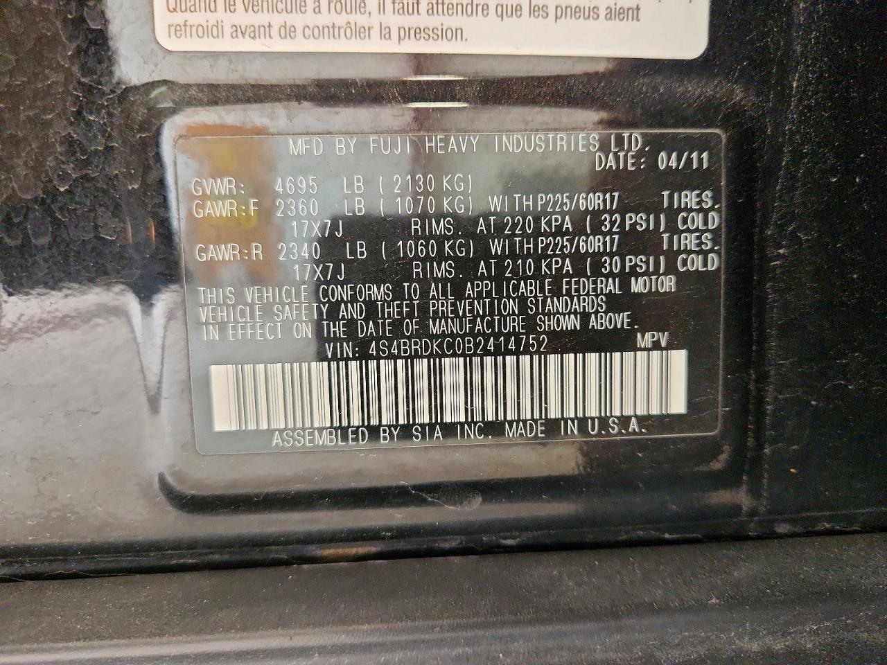 2011 SUBARU OUTBACK