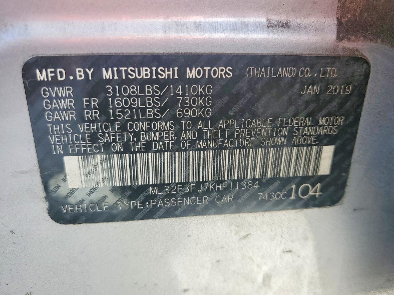 2019 MITSUBISHI MIRAGE