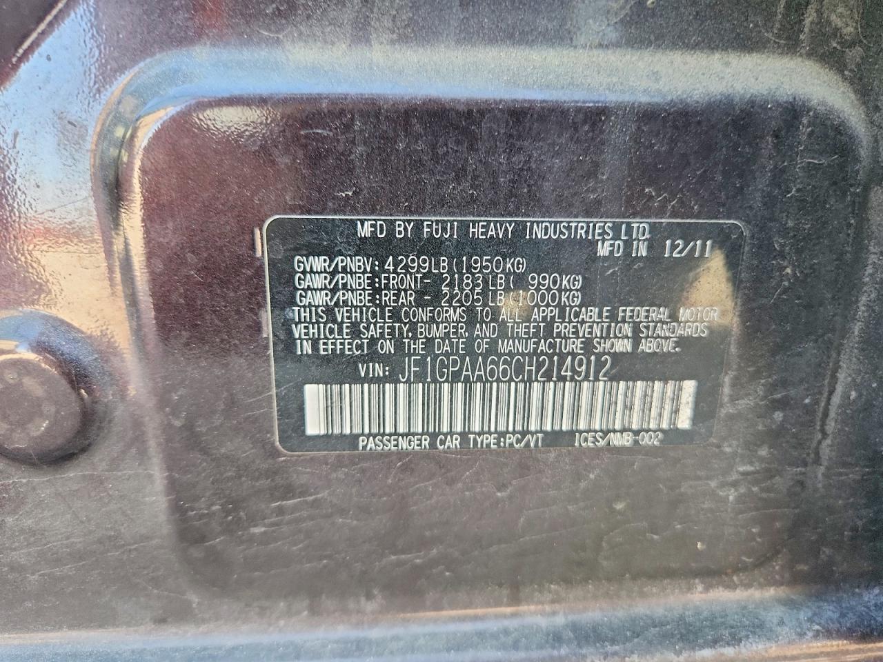 2012 SUBARU IMPREZA