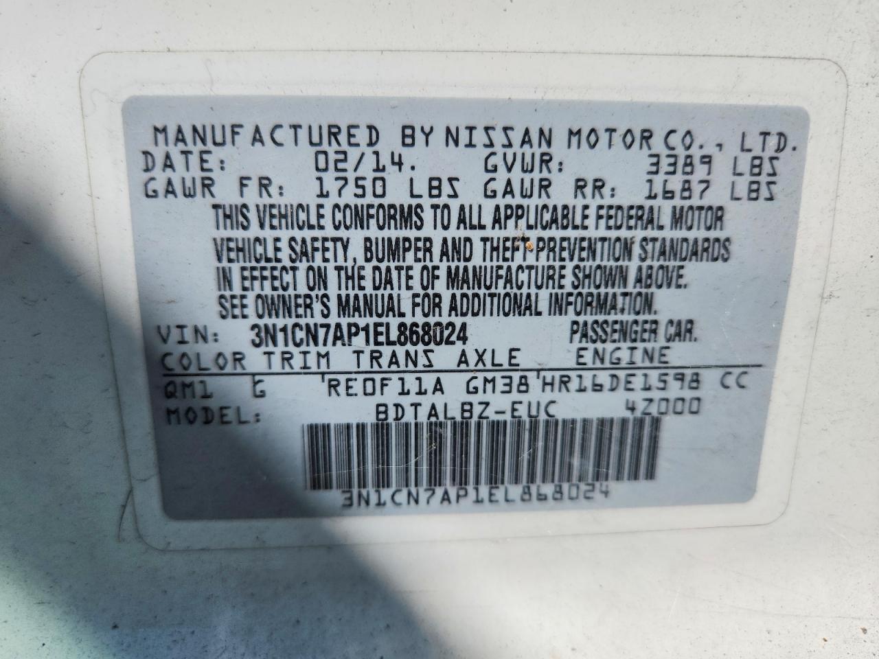 2014 NISSAN VERSA