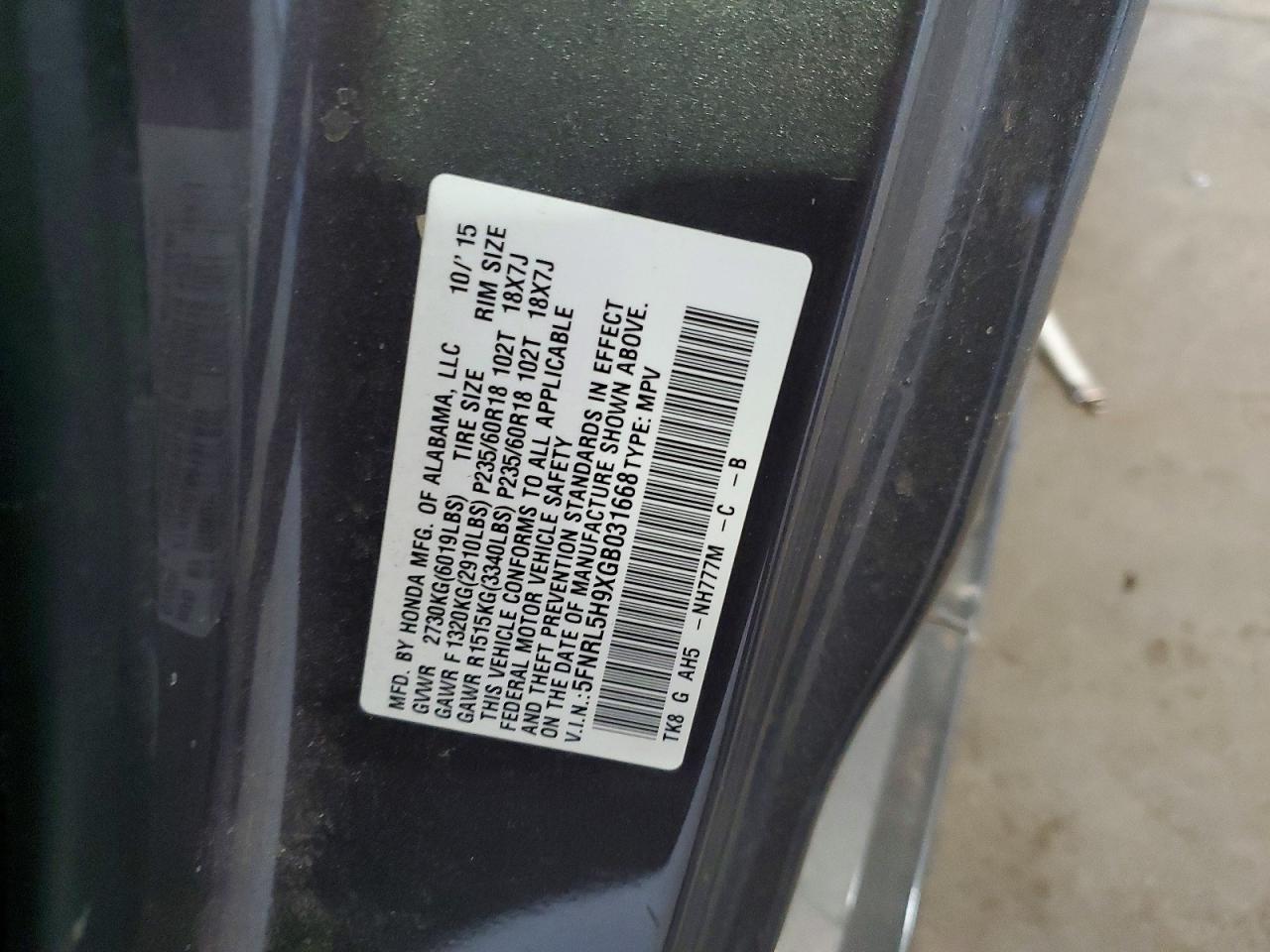 2016 HONDA ODYSSEY
