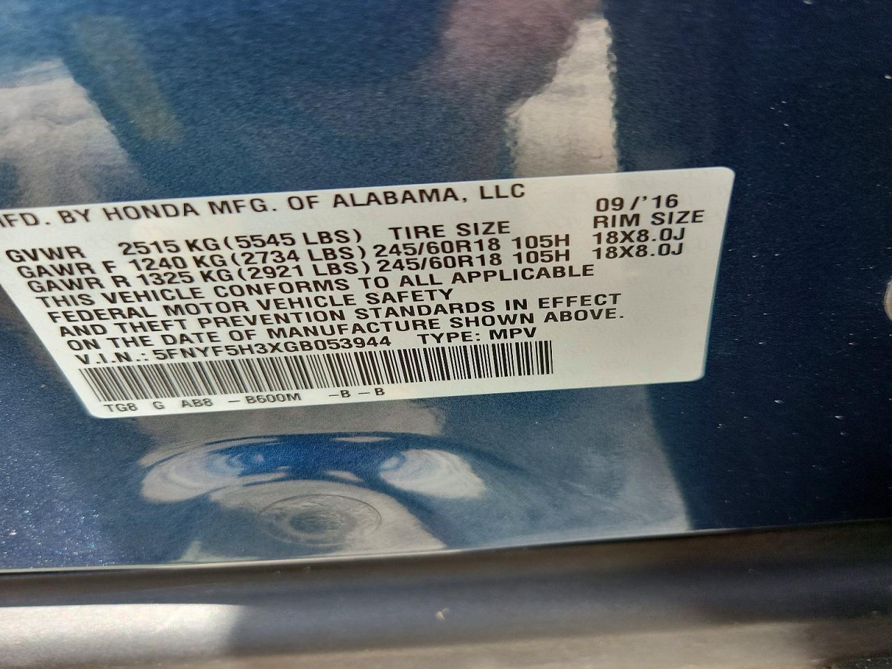 2016 HONDA PILOT
