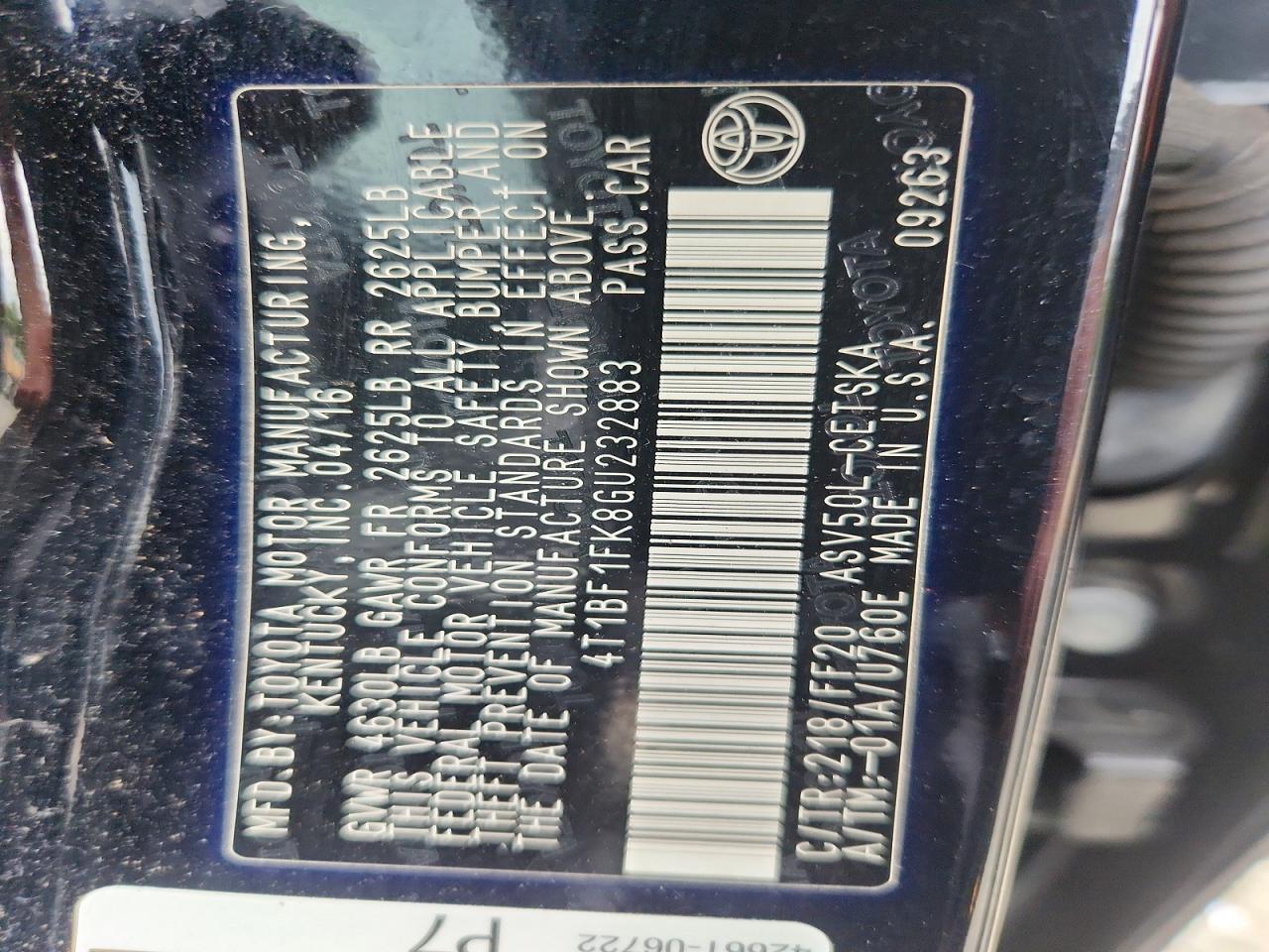 2016 TOYOTA CAMRY
