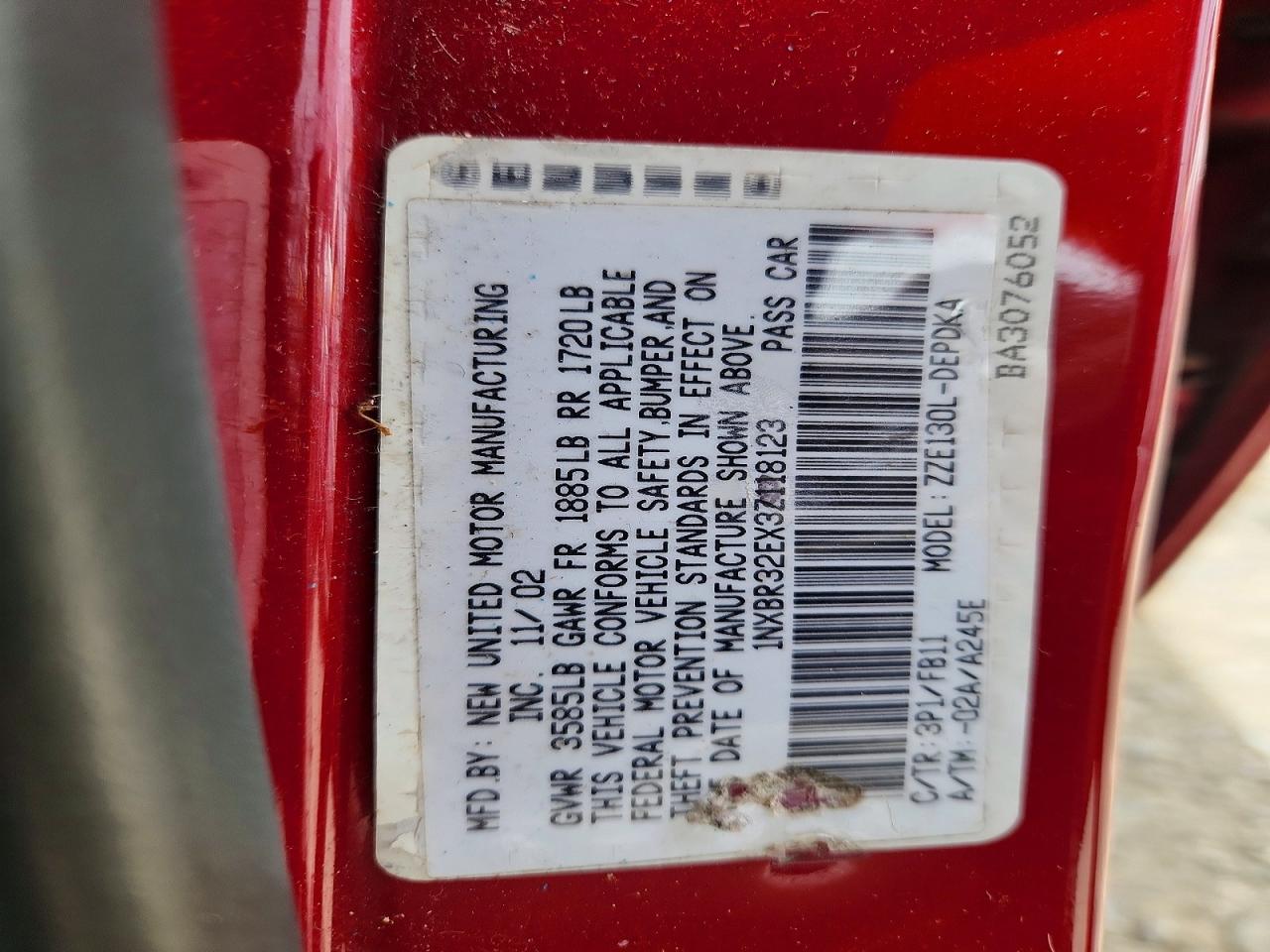 2003 TOYOTA COROLLA