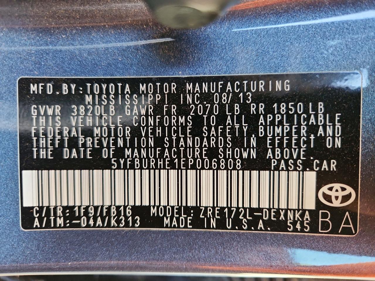 2014 TOYOTA COROLLA