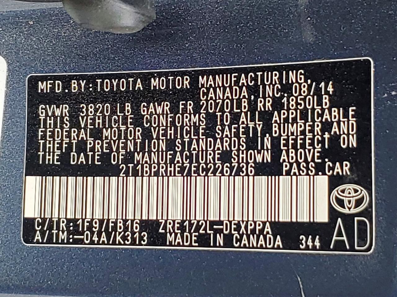 2014 TOYOTA COROLLA