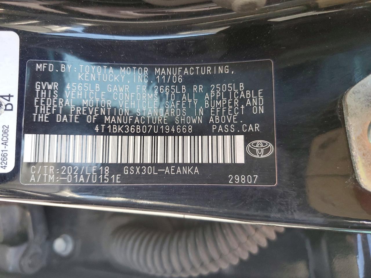 2007 TOYOTA AVALON
