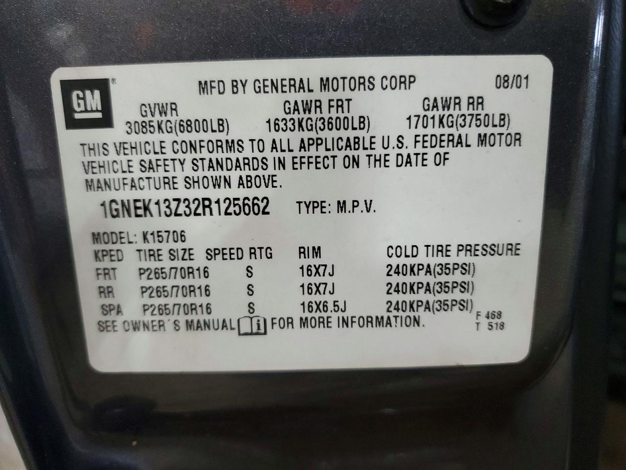 2002 CHEVROLET TAHOE