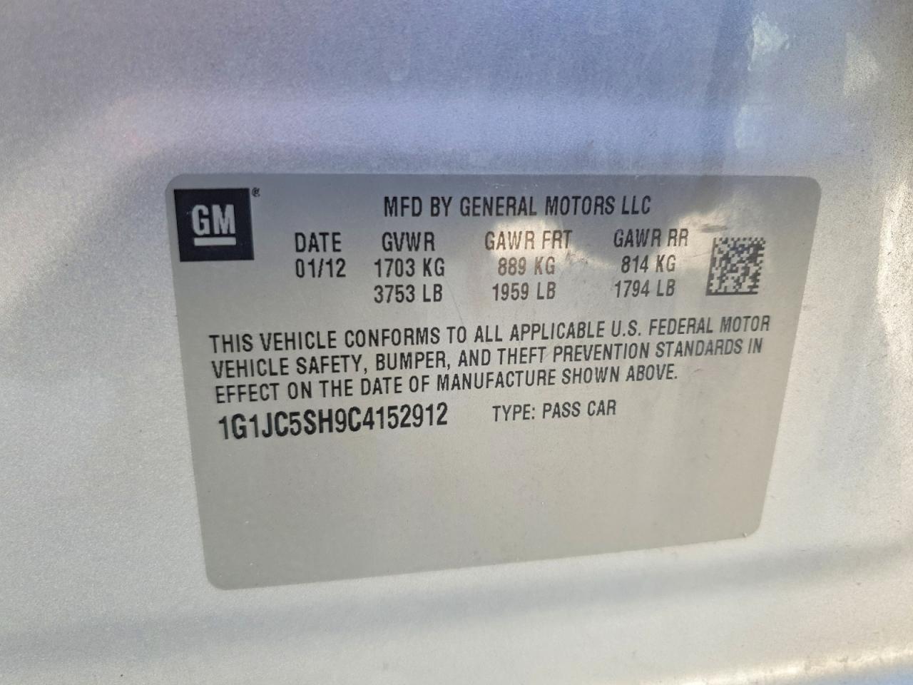 2012 CHEVROLET SONIC