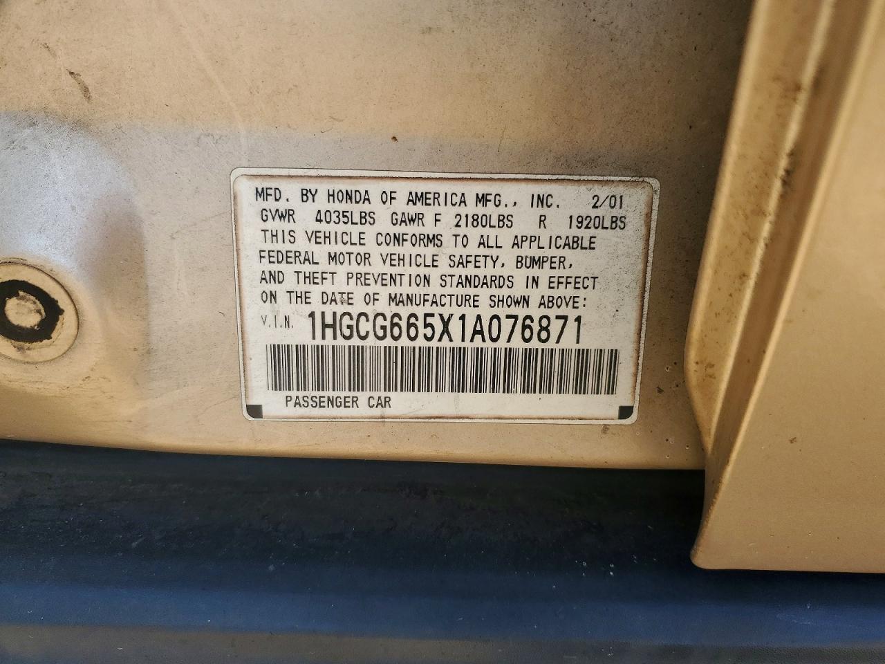 2001 HONDA ACCORD