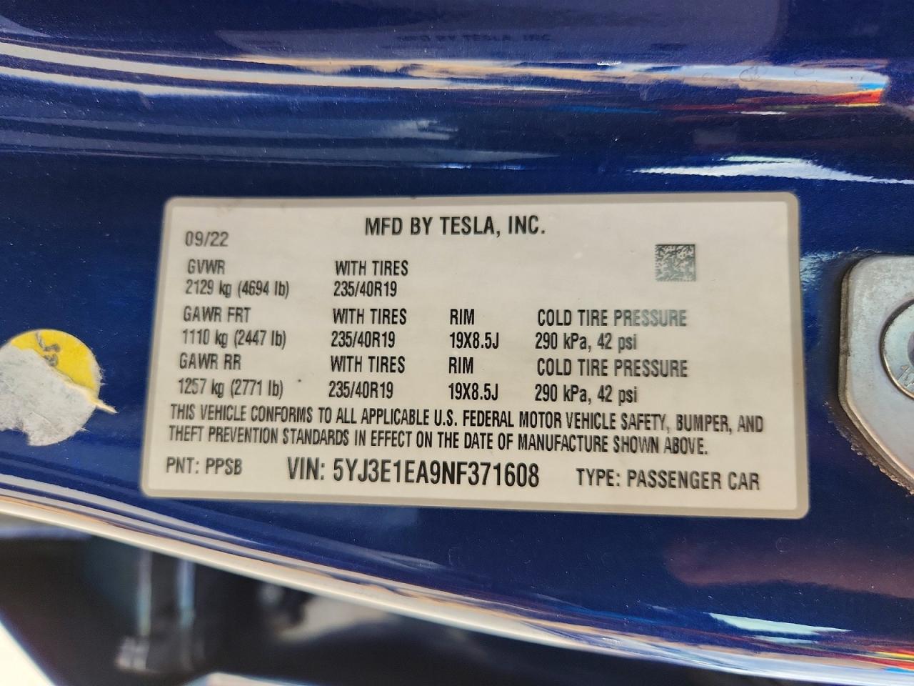 2022 TESLA MODEL 3