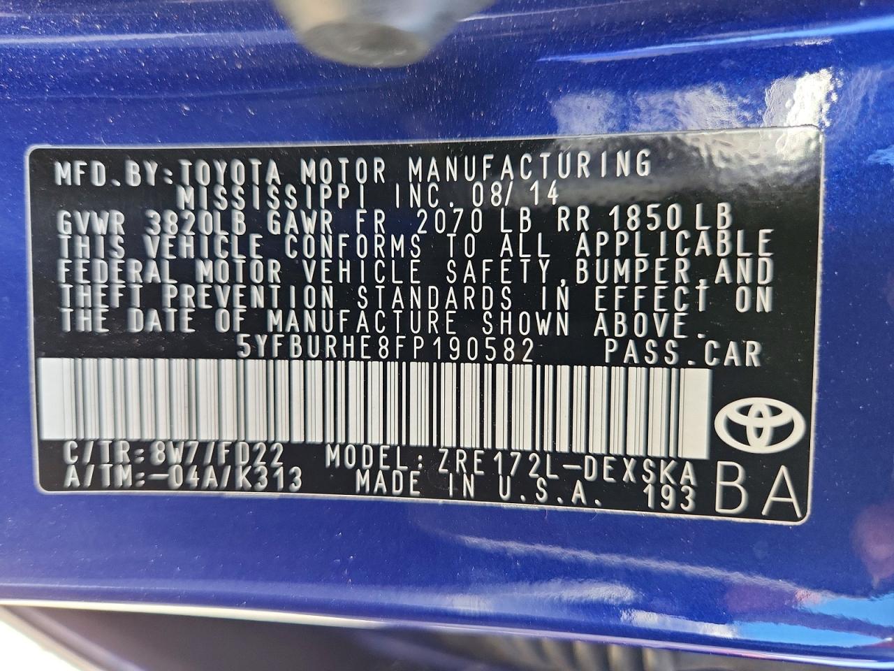 2015 TOYOTA COROLLA