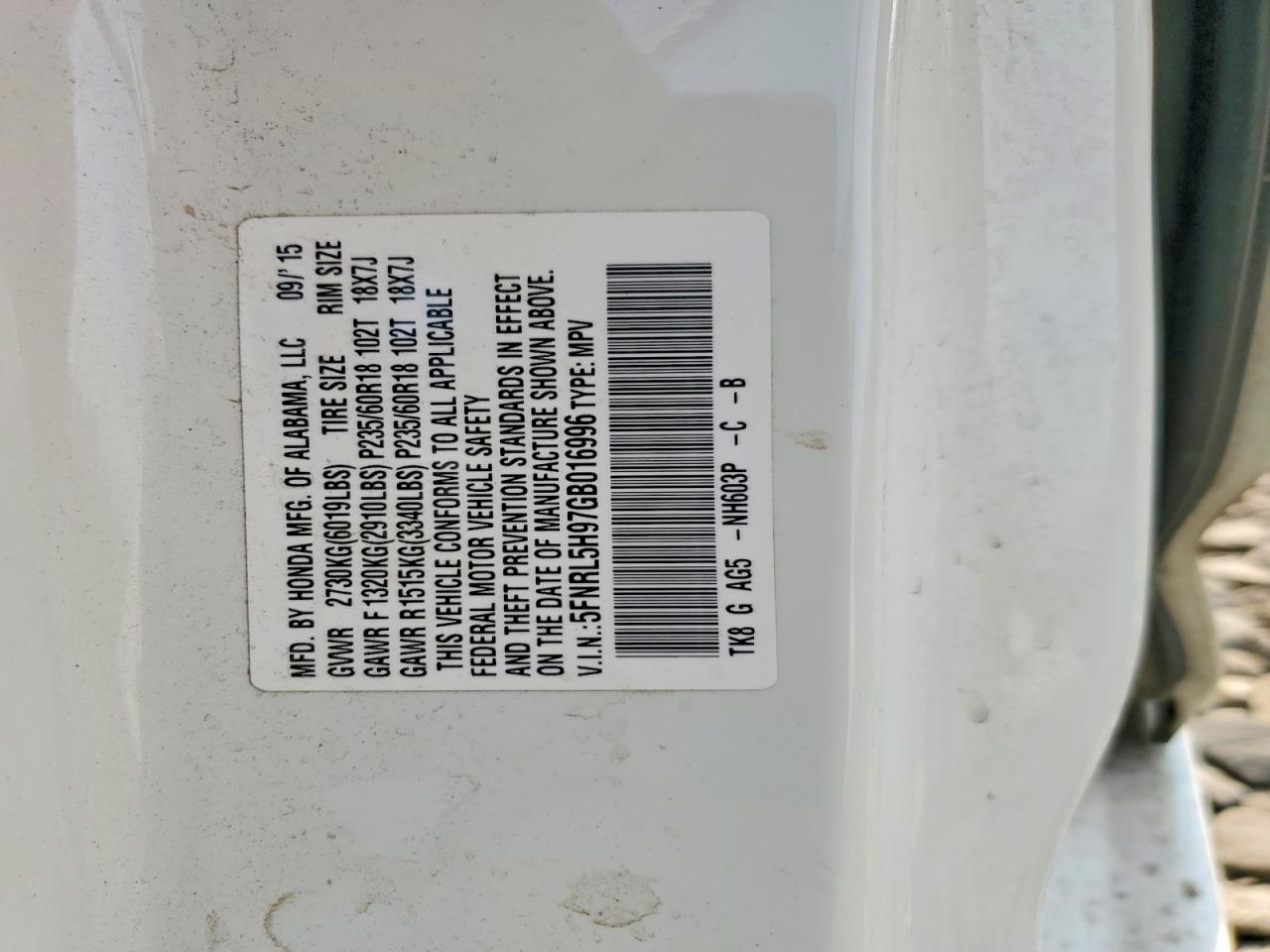 2016 HONDA ODYSSEY