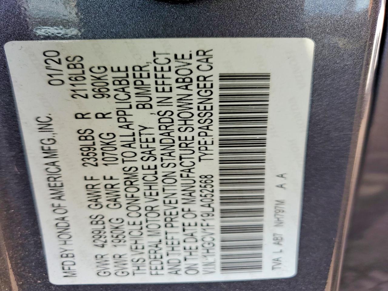 2020 HONDA ACCORD