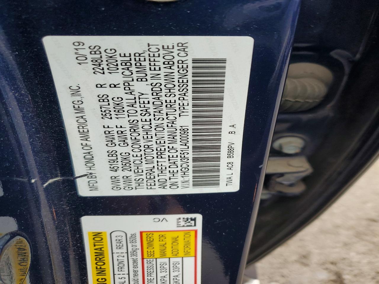2020 HONDA ACCORD