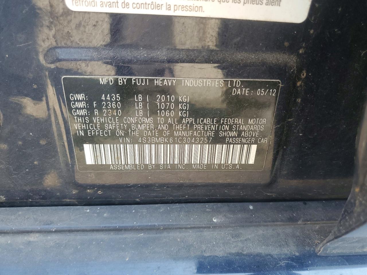 2012 SUBARU LEGACY