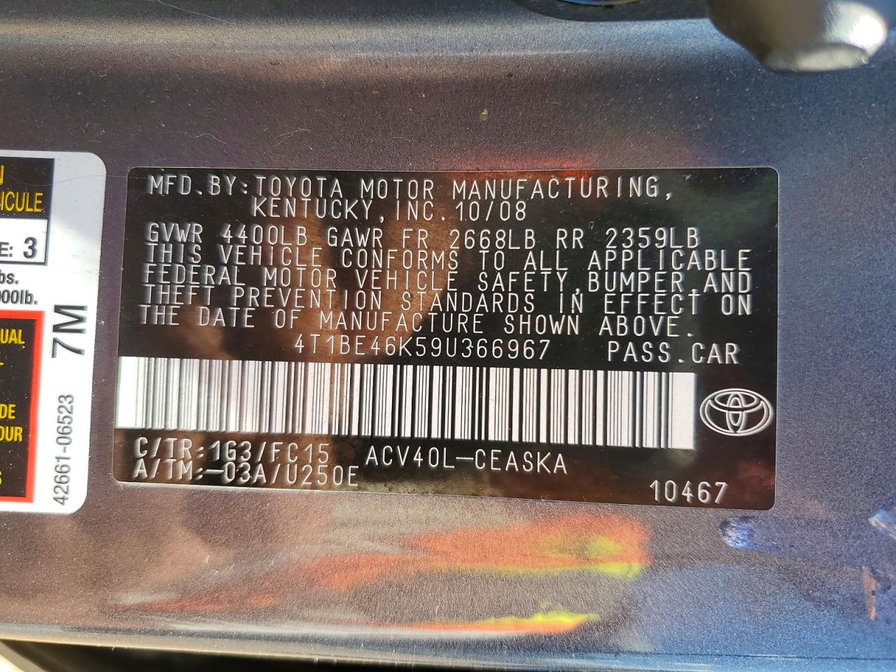 2009 TOYOTA CAMRY
