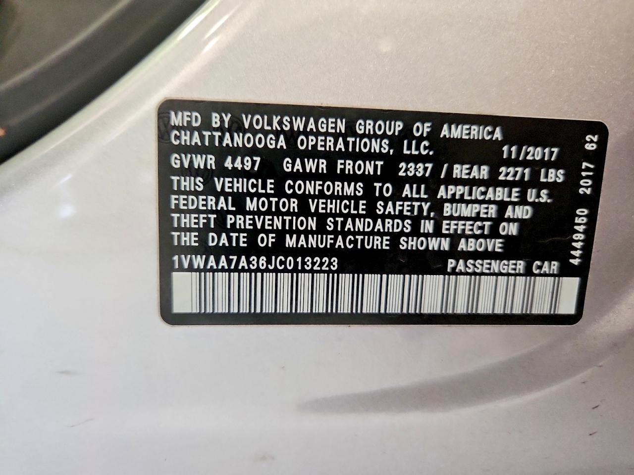 2018 VOLKSWAGEN PASSAT