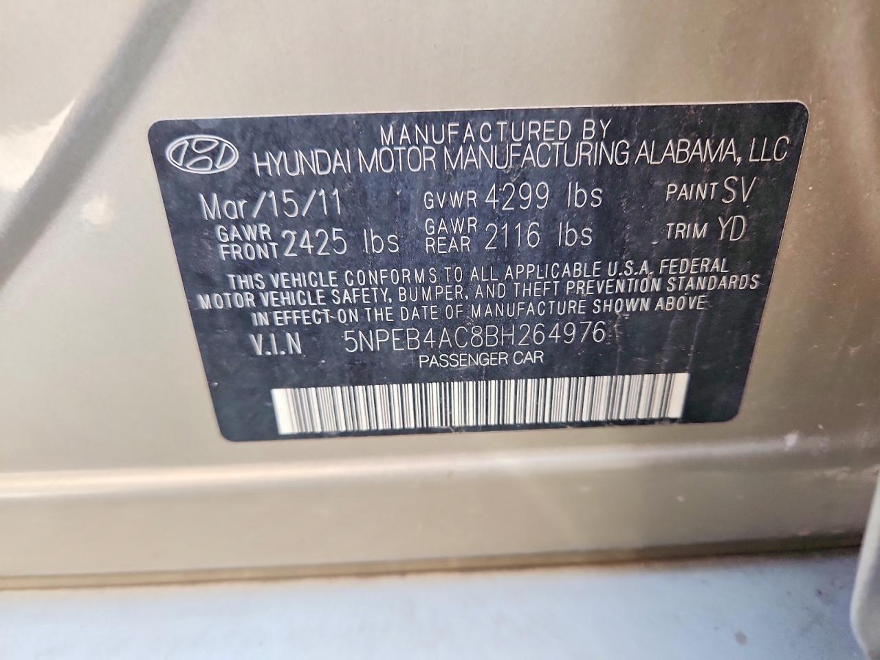 2011 HYUNDAI SONATA
