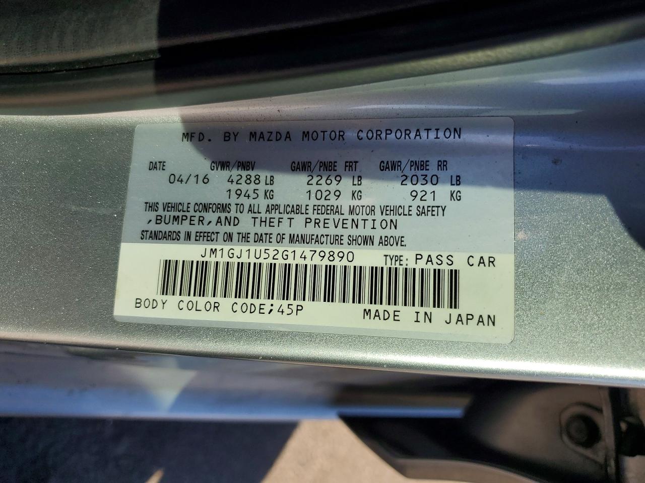 2016 MAZDA 6