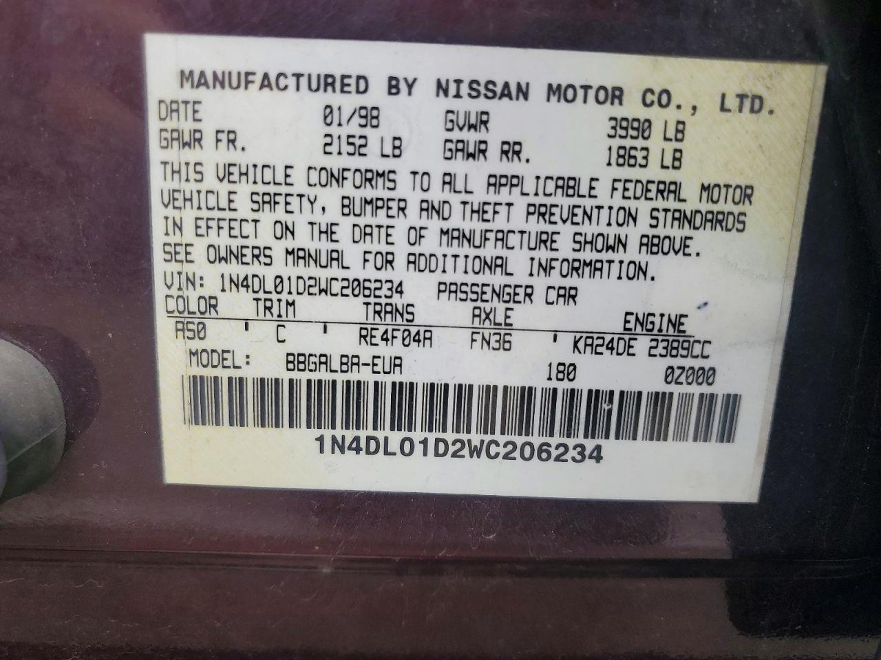 1998 NISSAN ALTIMA
