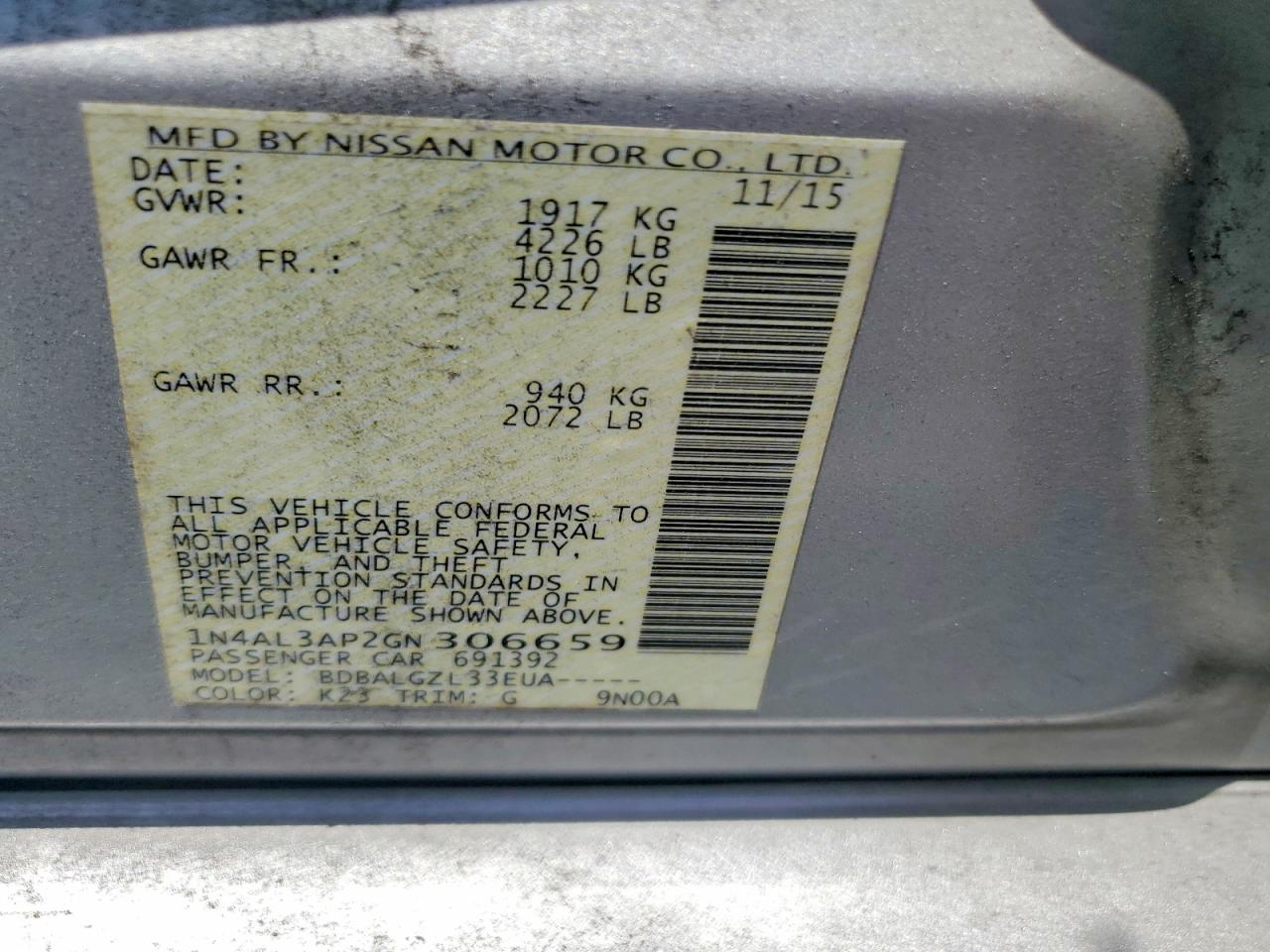 2016 NISSAN ALTIMA