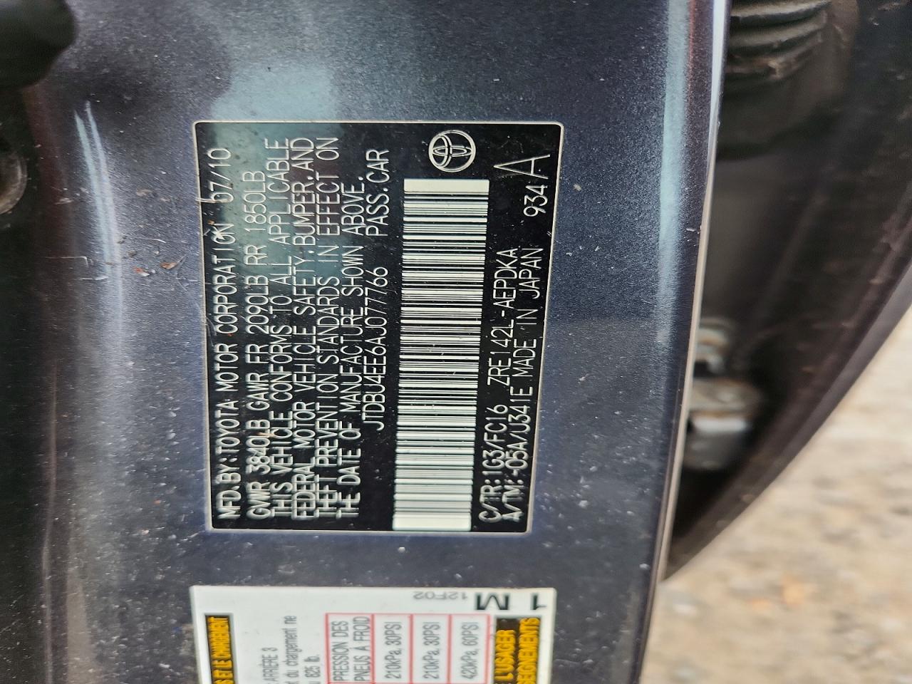 2010 TOYOTA COROLLA