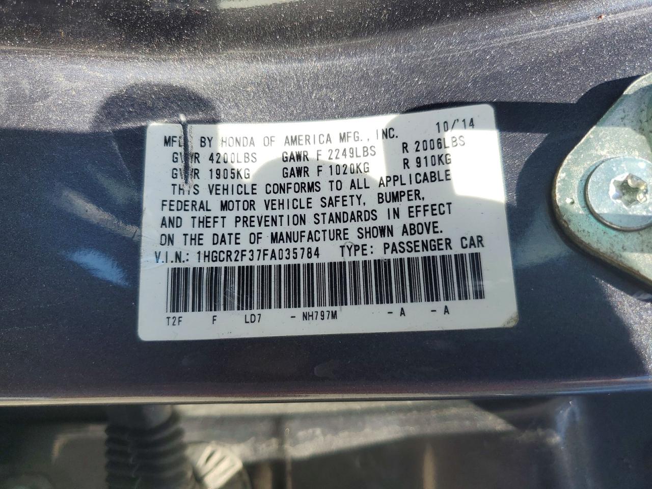 2015 HONDA ACCORD