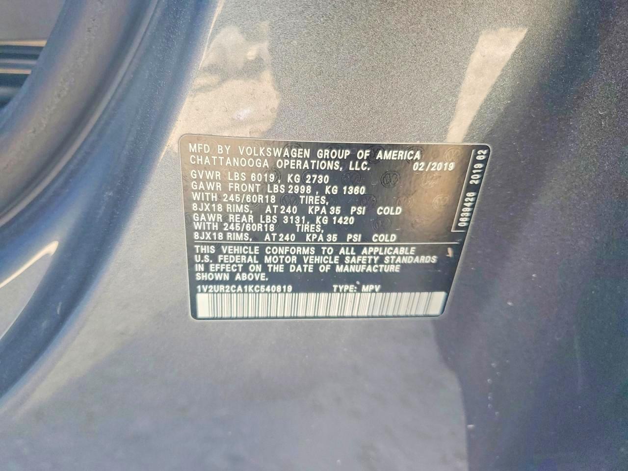 2019 VOLKSWAGEN ATLAS