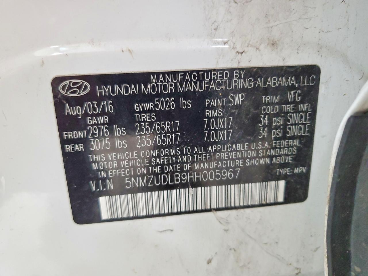 2017 HYUNDAI SANTA FE