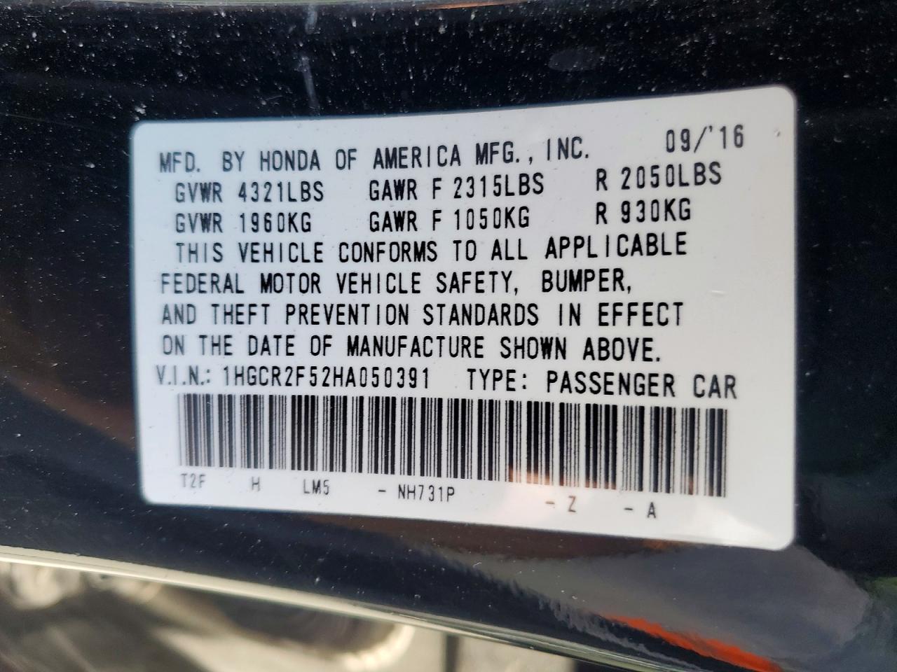 2017 HONDA ACCORD