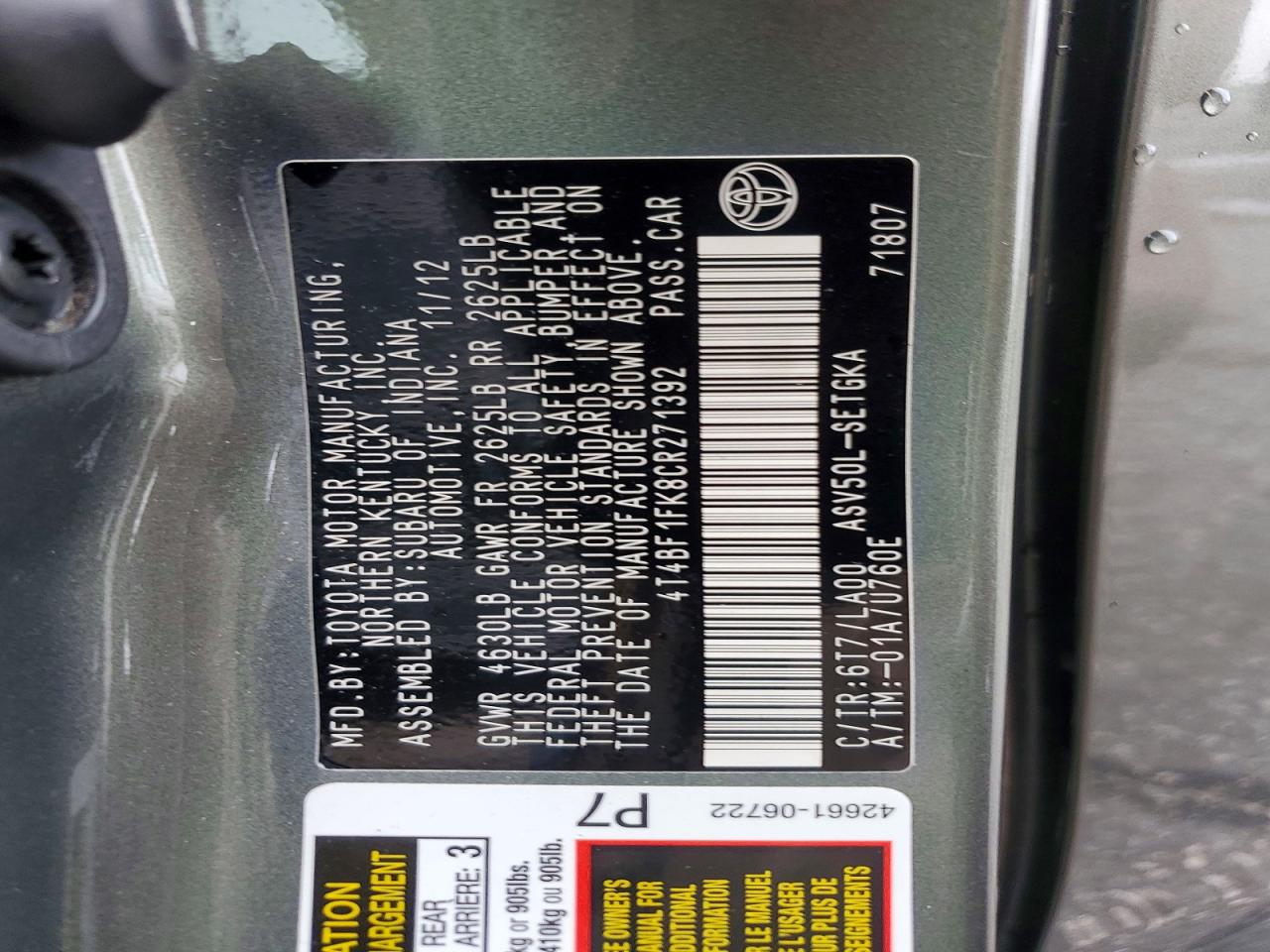 2012 TOYOTA CAMRY