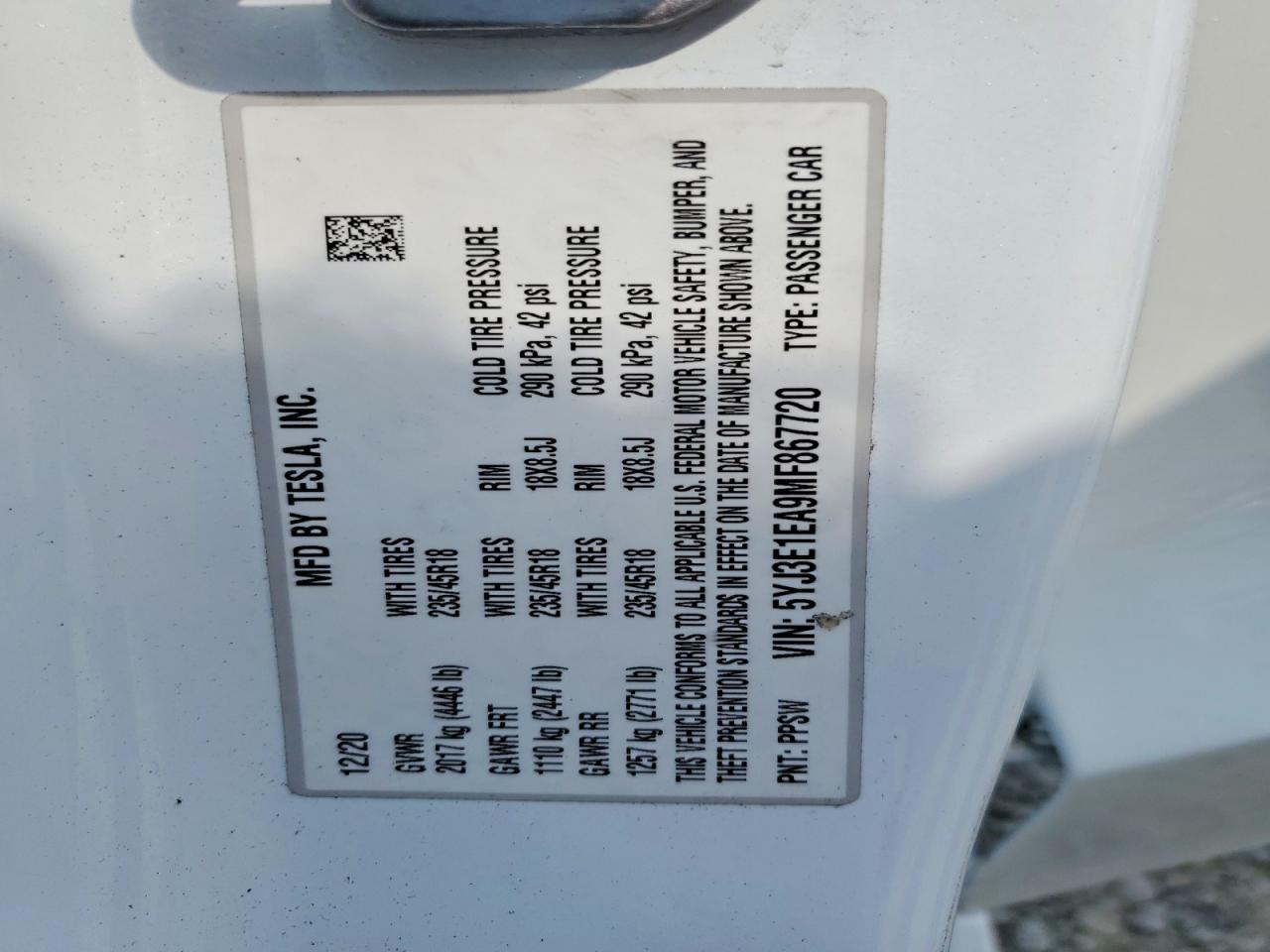 2021 TESLA MODEL 3