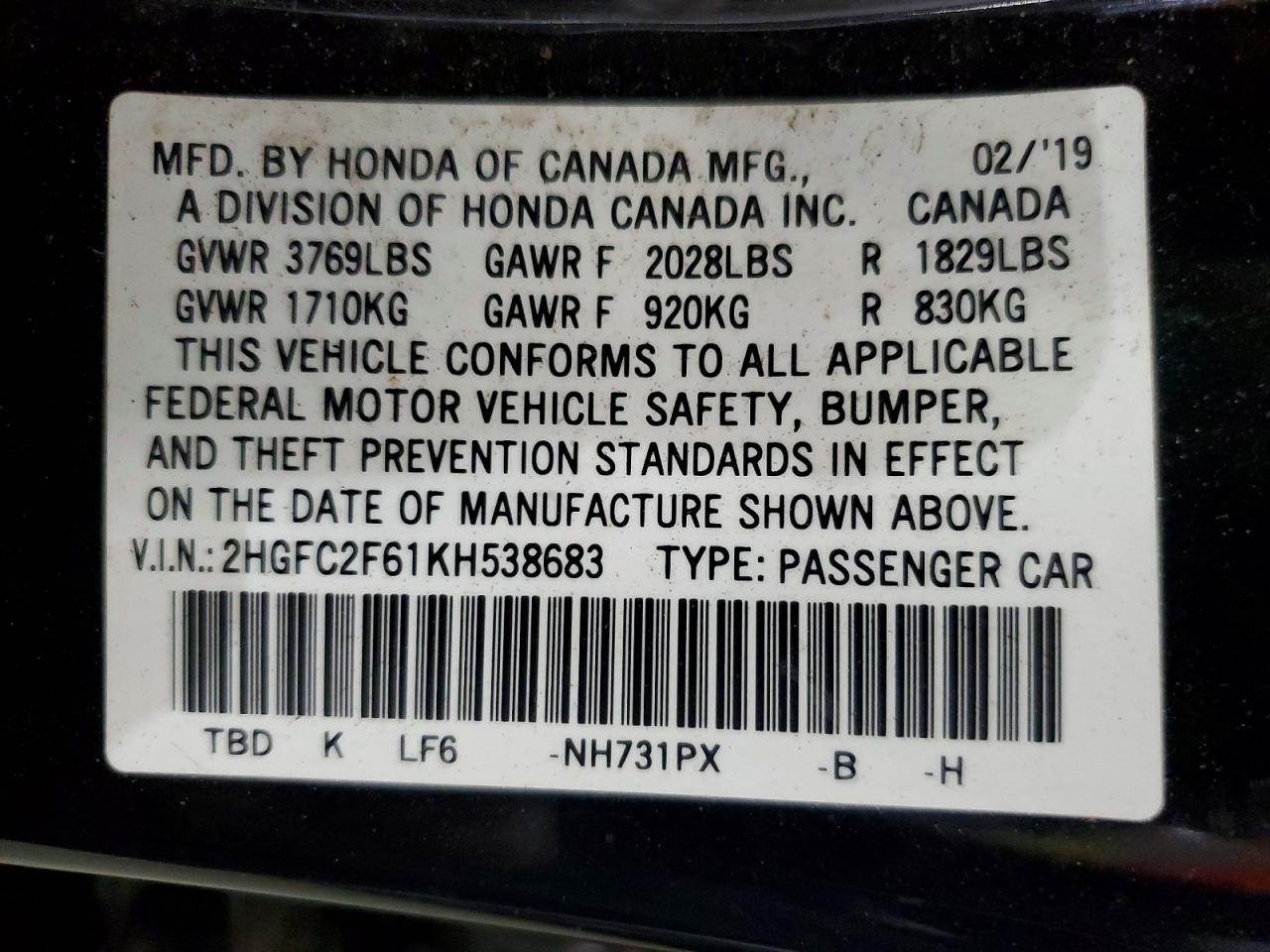 2019 HONDA CIVIC