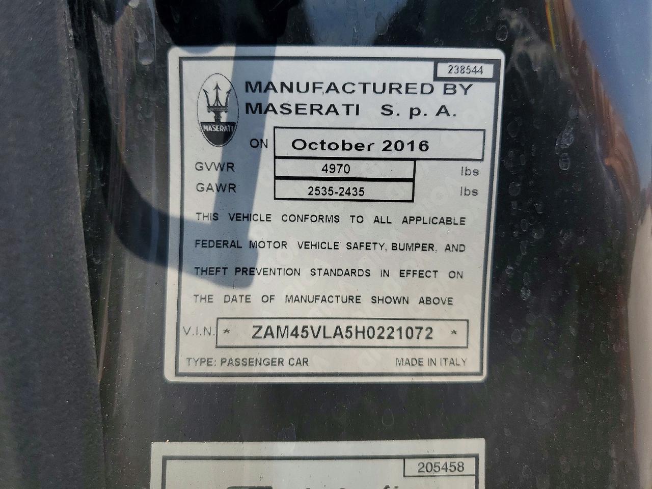2017 MASERATI ALL OTHER