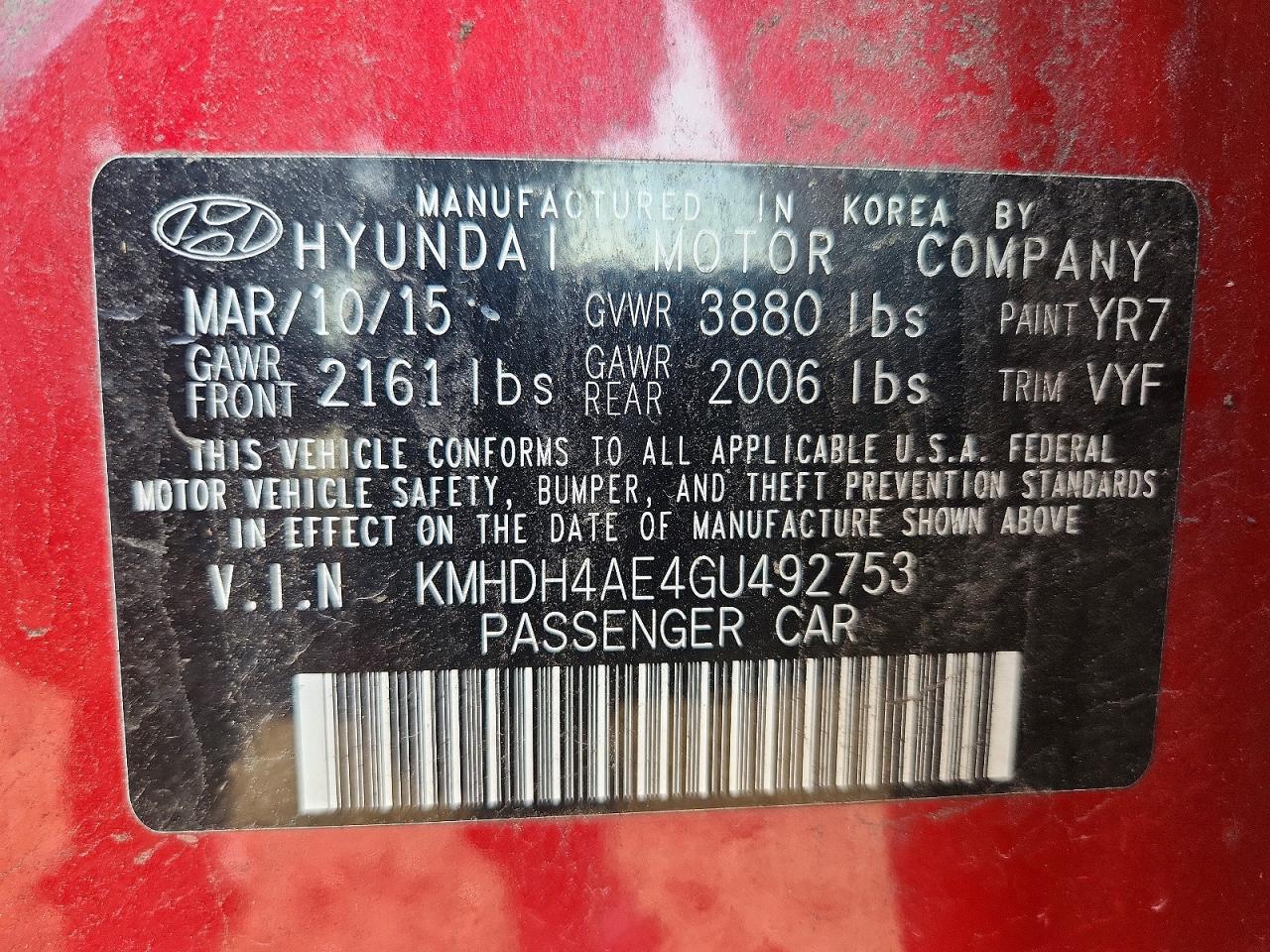2016 HYUNDAI ELANTRA