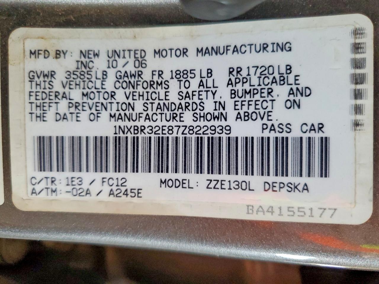 2007 TOYOTA COROLLA