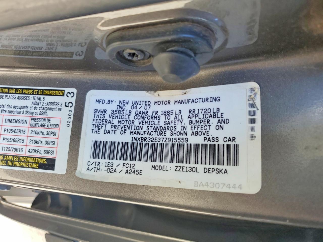 2007 TOYOTA COROLLA