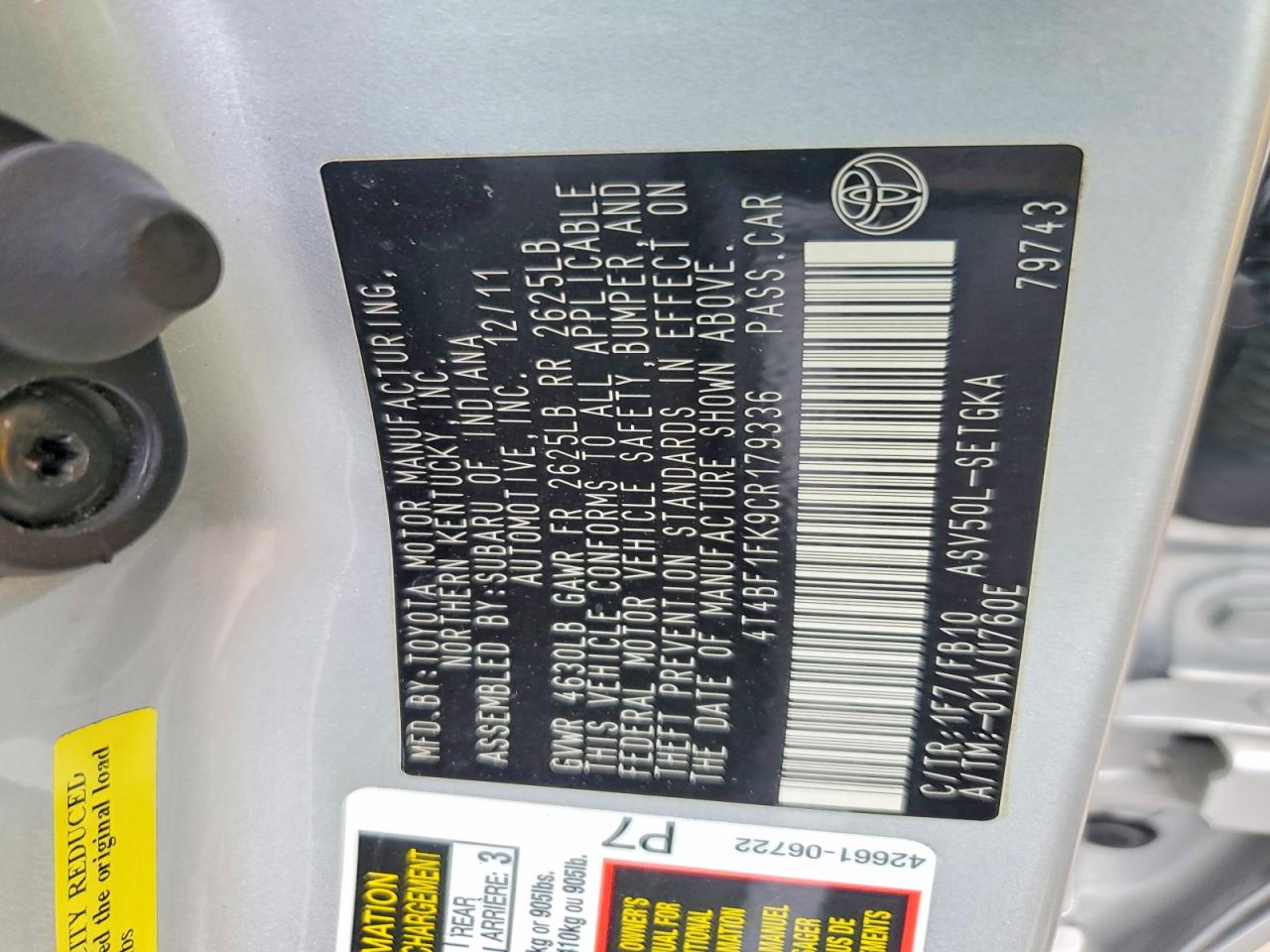 2012 TOYOTA CAMRY
