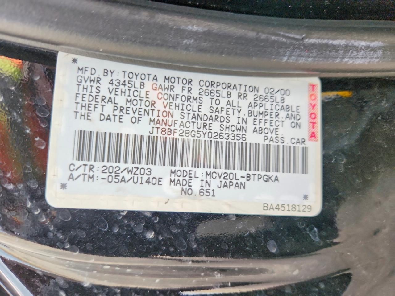 2000 LEXUS ES300