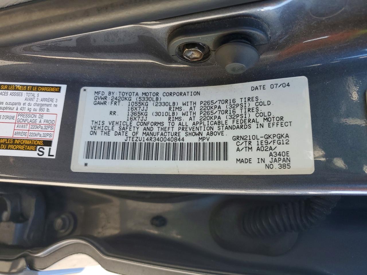 2004 TOYOTA 4RUNNER