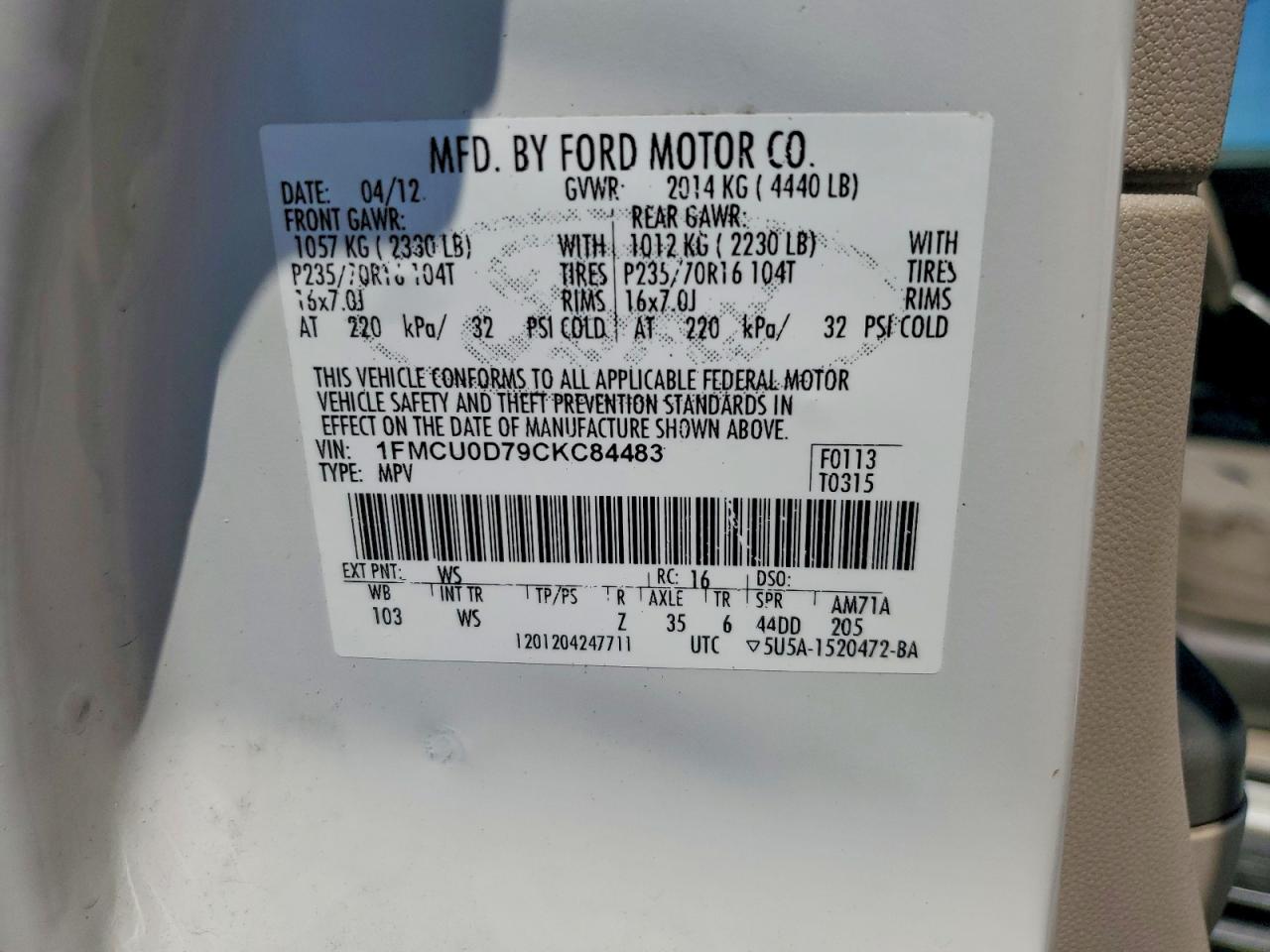 2012 FORD ESCAPE